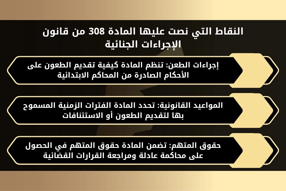 مضمون المادة 308 من قانون الإجراءات الجنائية في القانون الاردني 1 النقاط التي نصت عليها المادة 308 من قانون الإجراءات الجنائية